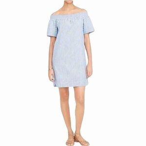 J. Crew Factory Striped Off the Shoulder Dress Blue and White Size 6 NWT
